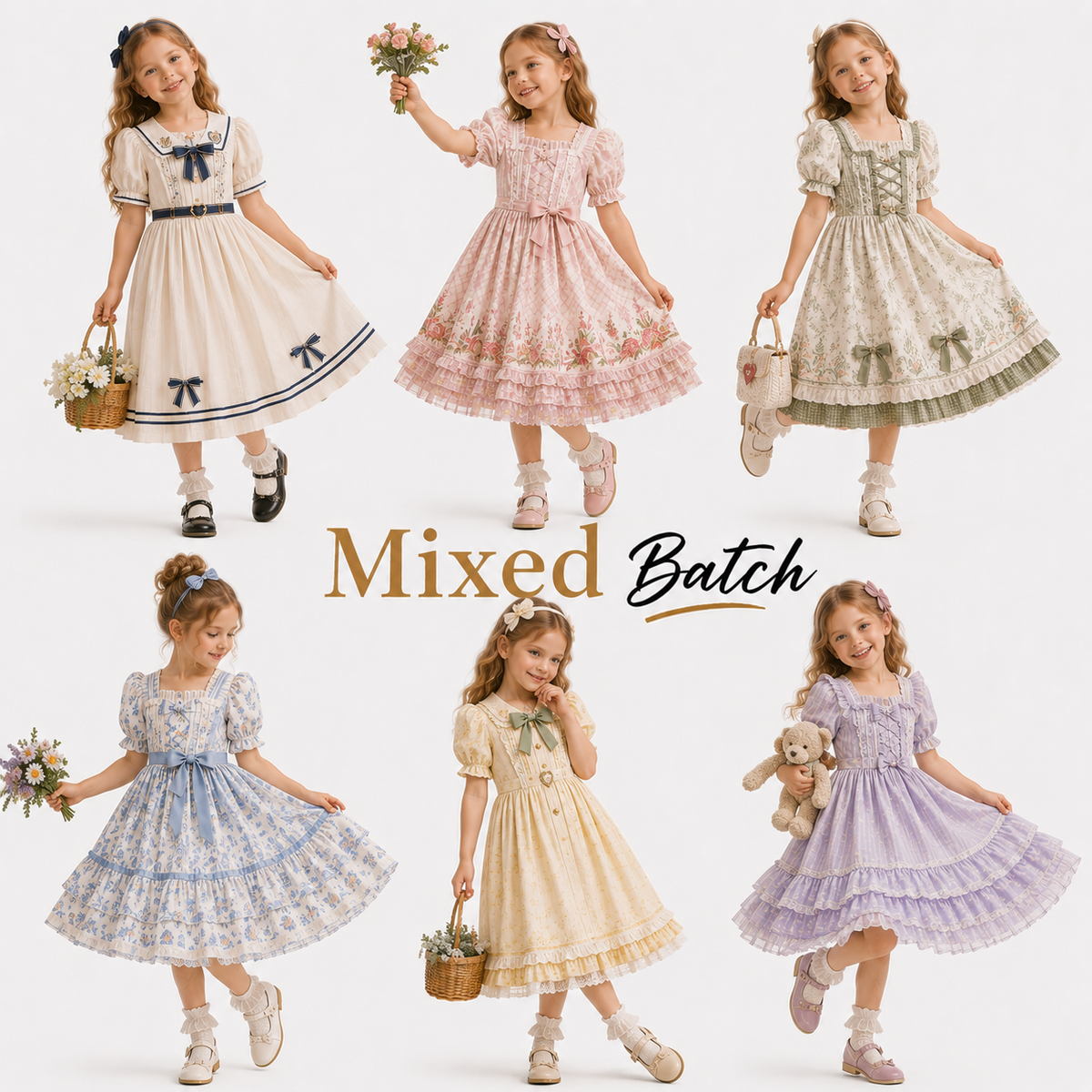 Tulle Spliced Princess Dress Stylish Summer Kids Top & Shorts Set Mixed Styles Random Mix Model 2026.4 Made in China