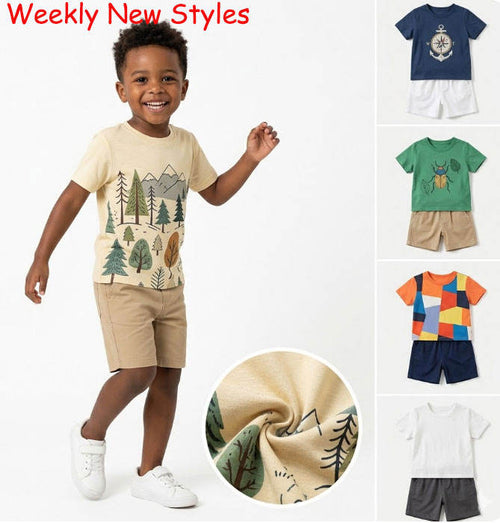 Children T-Shirt Shorts Set Summer Outfit Random Mix Cartoon Print Kids Clothes Ready Ship Mixed Colors